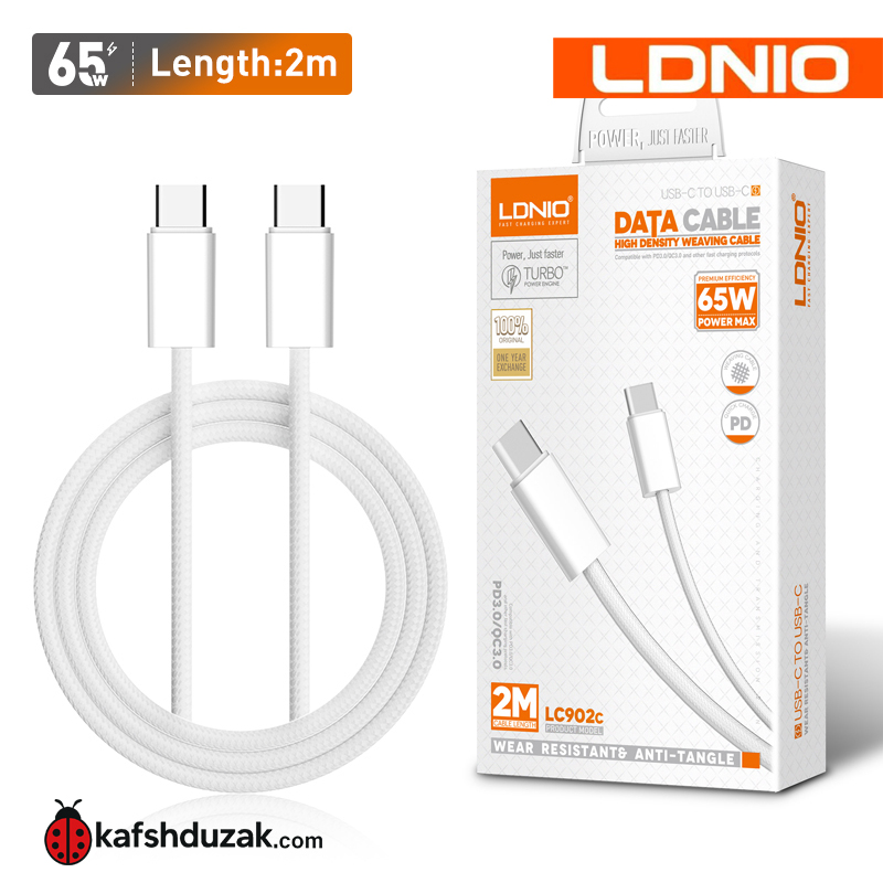 کابل شارژ و انتقال دیتا USB-C to USB-C الدینیو مدل LC902c با طول 2m