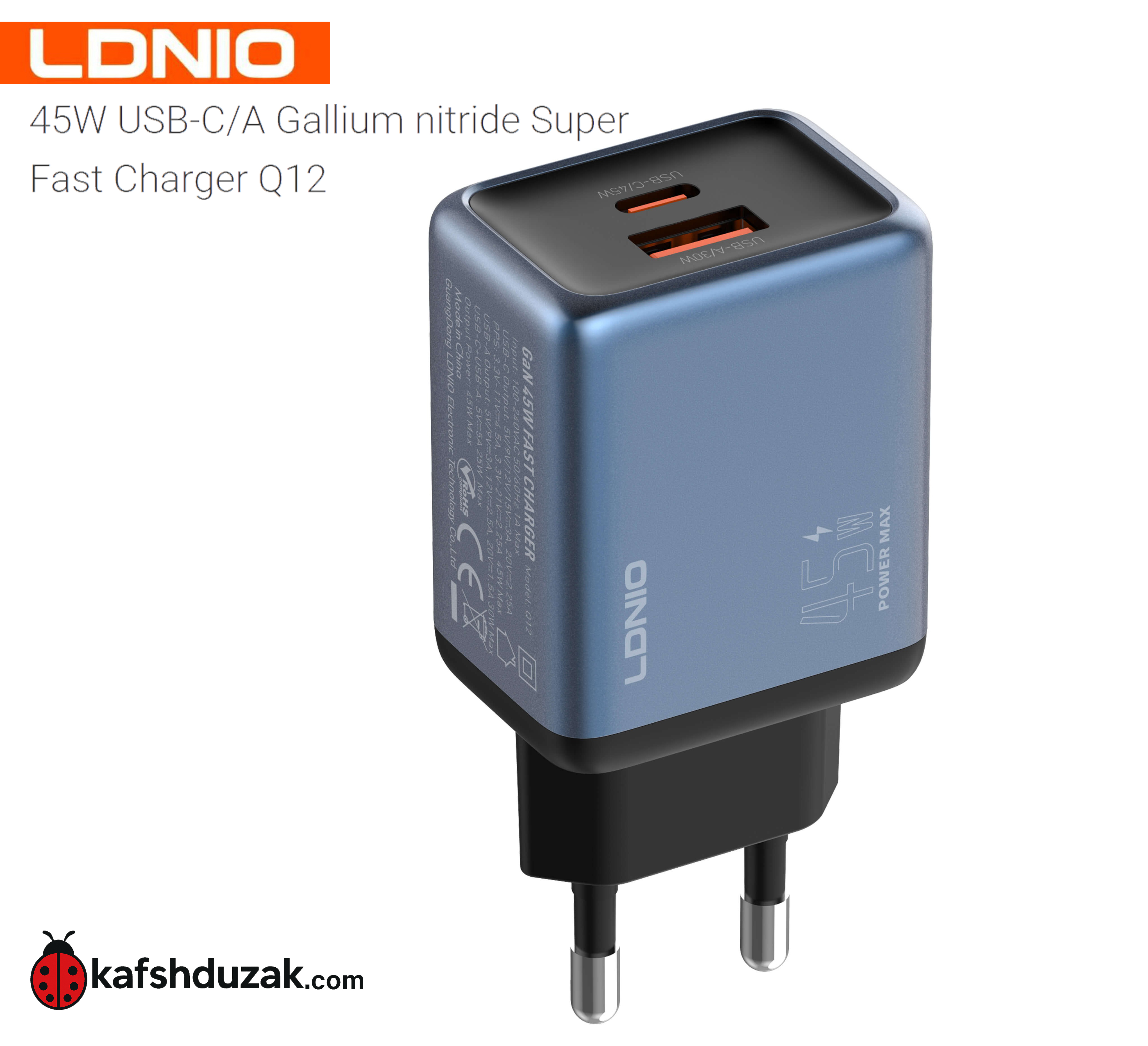 شارژر دیواری 45 وات LDNIO Q12 سوپر فست شارژ مجهز به فناوری GaN
