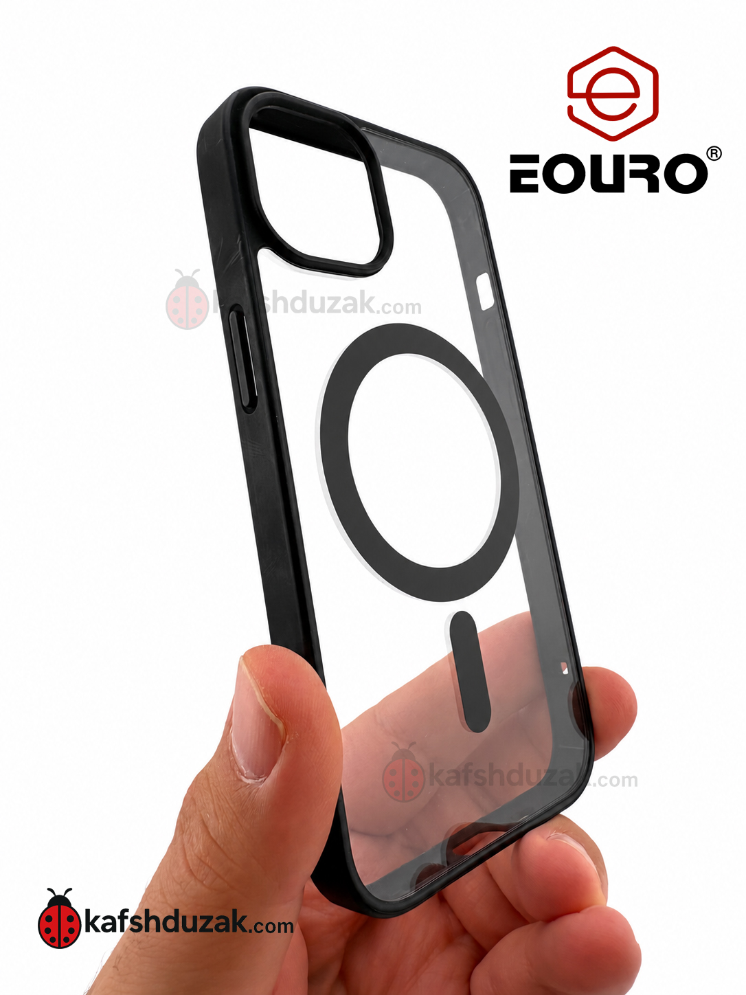 قاب اورجینال EOURO مناسب آیفون ۱۳، شفاف با قابلیت مگ‌سیف و فریم رنگی